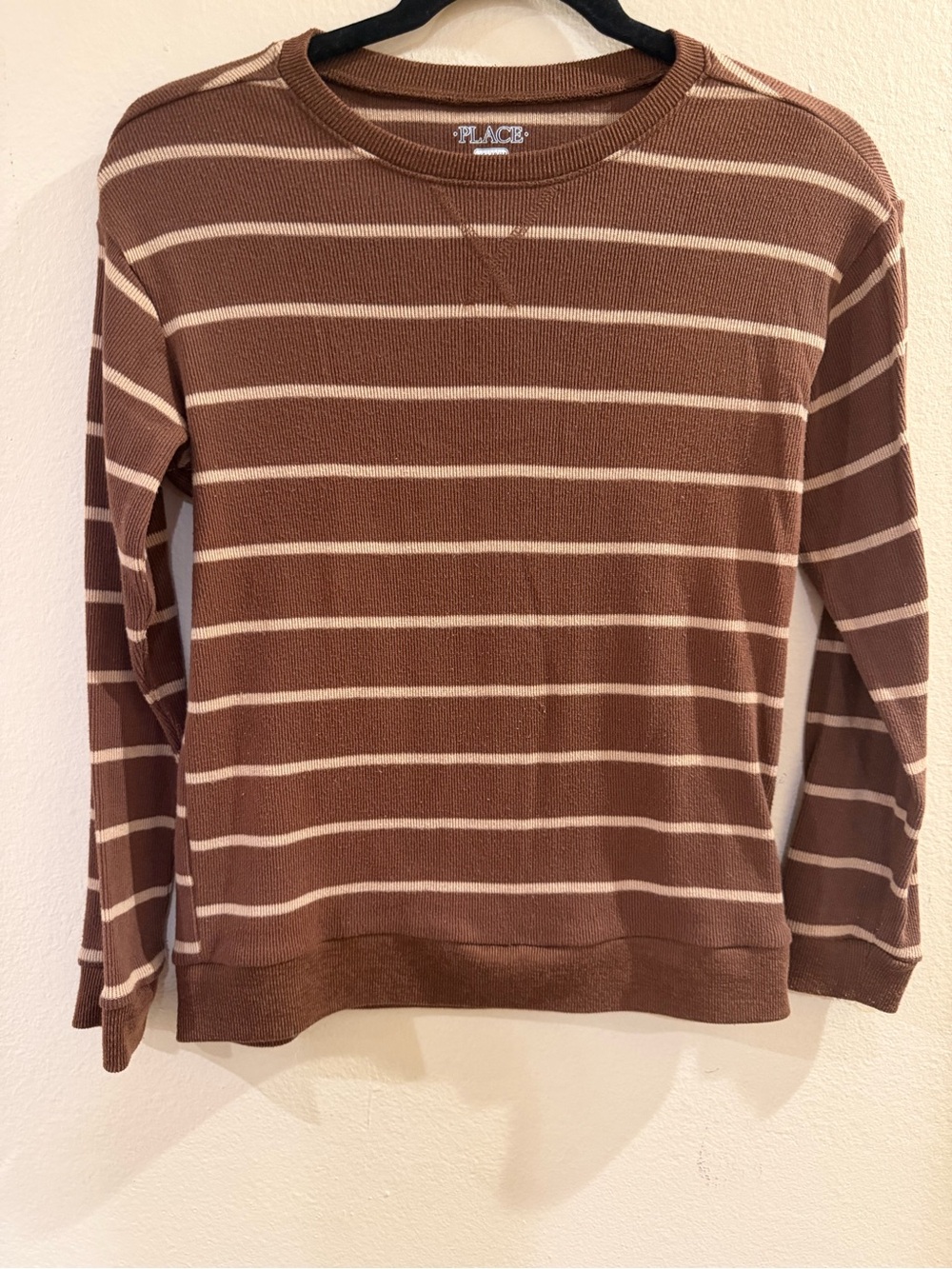 The Children's Place Boys' Brown Striped Crewneck Sweater Size 10/12